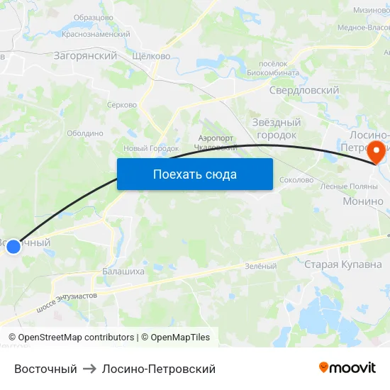 Восточный to Лосино-Петровский map