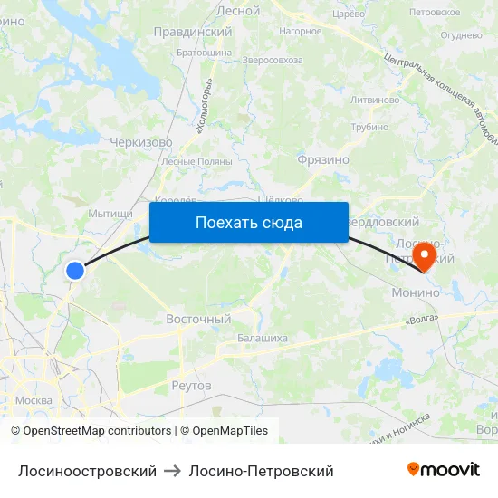 Лосиноостровский to Лосино-Петровский map