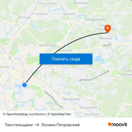 Текстильщики to Лосино-Петровский map