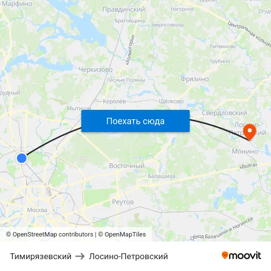 Тимирязевский to Лосино-Петровский map