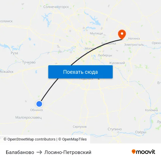 Балабаново to Лосино-Петровский map