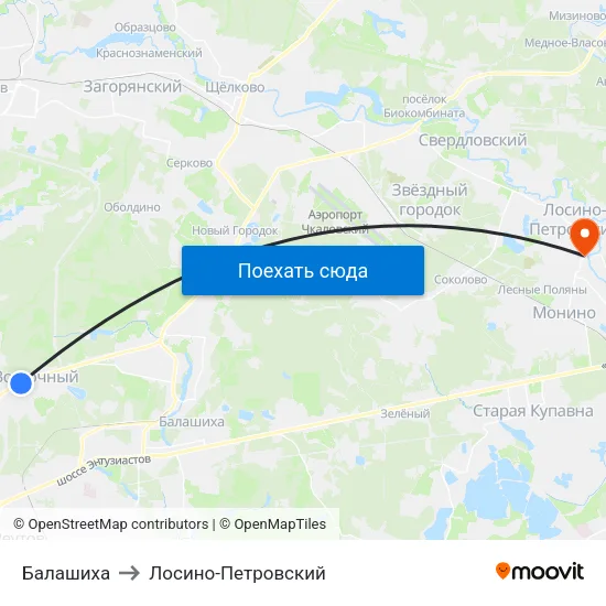 Балашиха to Лосино-Петровский map
