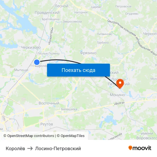 Королёв to Лосино-Петровский map