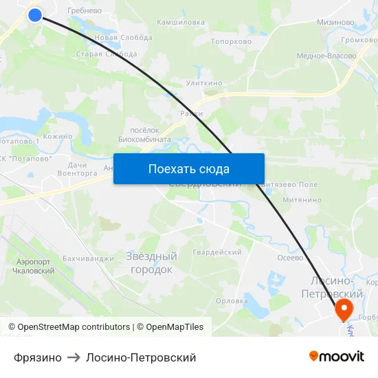 Фрязино to Лосино-Петровский map