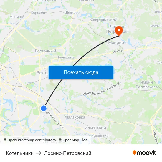 Котельники to Лосино-Петровский map