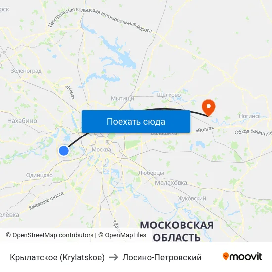 Крылатское (Krylatskoe) to Лосино-Петровский map