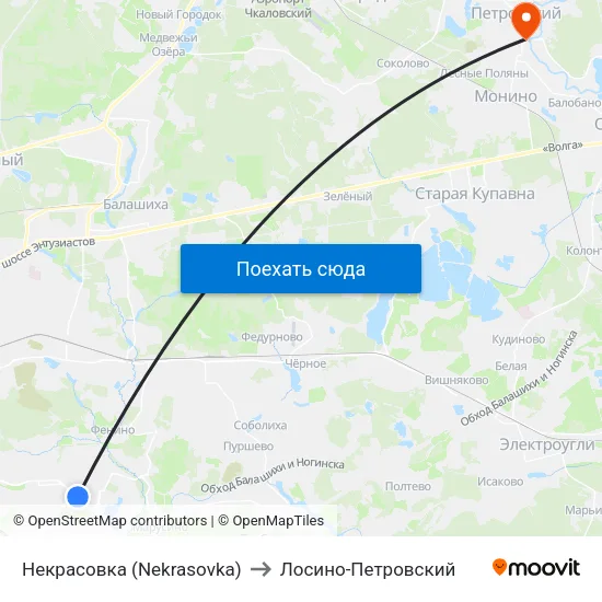 Некрасовка (Nekrasovka) to Лосино-Петровский map