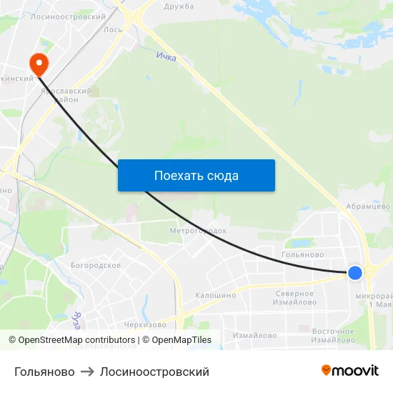 Гольяново to Лосиноостровский map