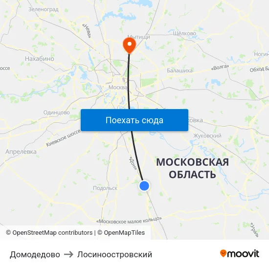 Домодедово to Лосиноостровский map