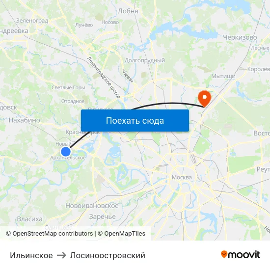 Ильинское to Лосиноостровский map