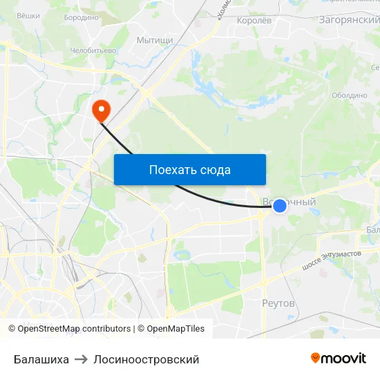 Балашиха to Лосиноостровский map