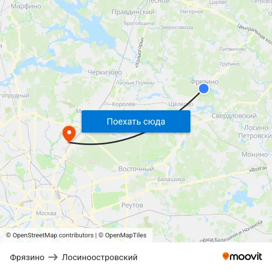 Фрязино to Лосиноостровский map