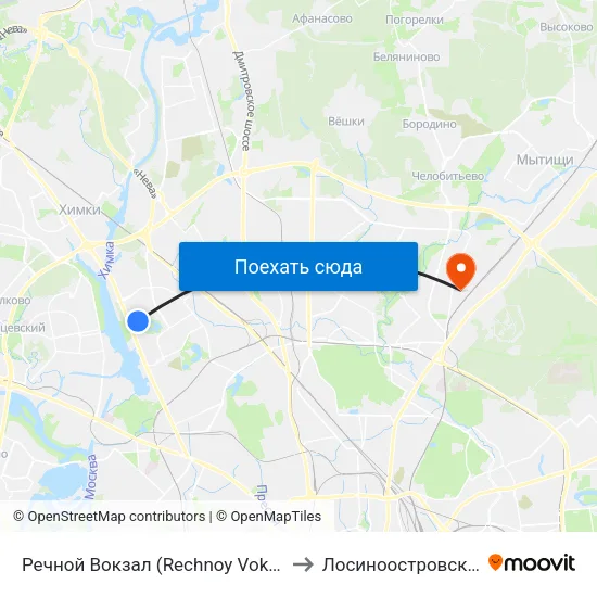 Речной Вокзал (Rechnoy Vokzal) to Лосиноостровский map