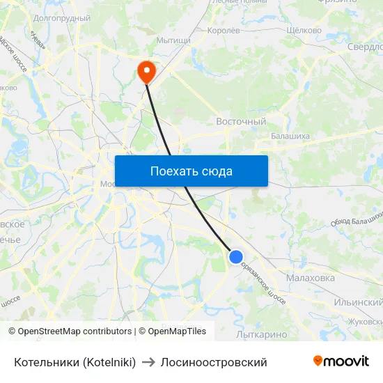 Котельники (Kotelniki) to Лосиноостровский map