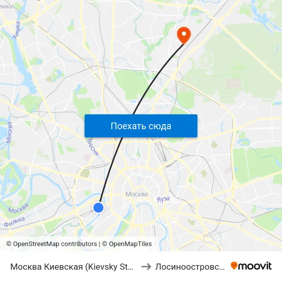 Москва Киевская (Kievsky Station) to Лосиноостровский map