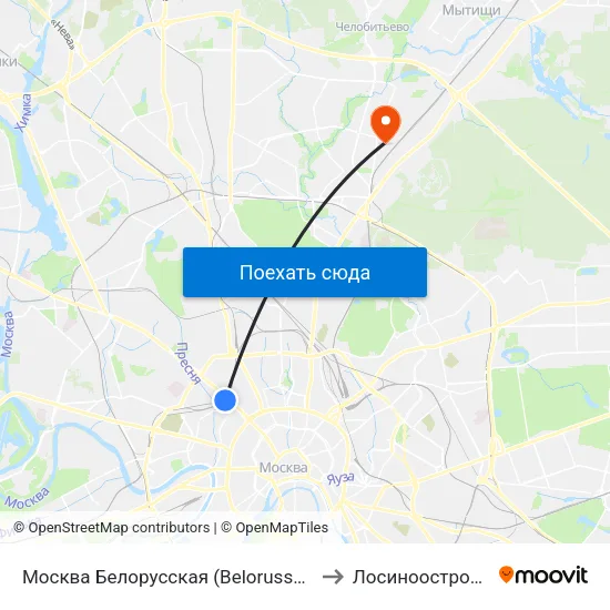 Москва Белорусская (Belorussky Station) to Лосиноостровский map