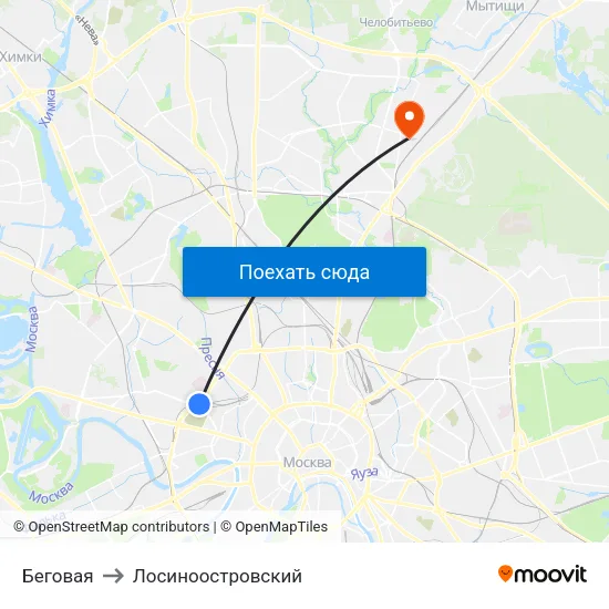 Беговая to Лосиноостровский map