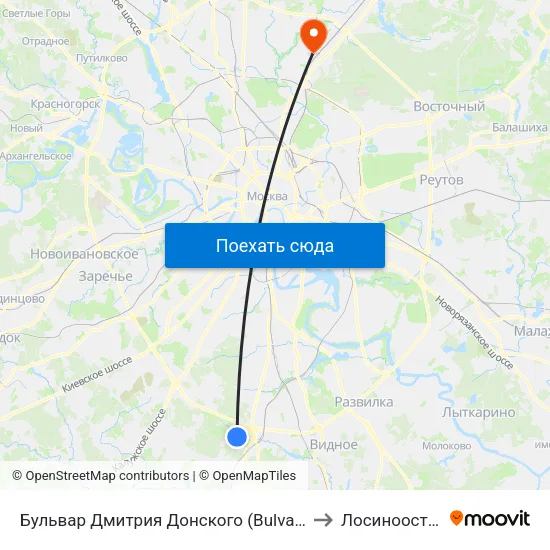 Бульвар Дмитрия Донского (Bulvar Dmitriya Donskogo) to Лосиноостровский map