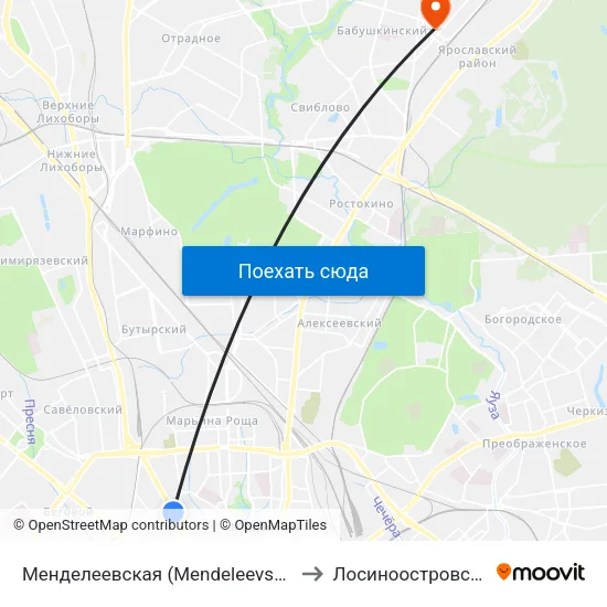 Менделеевская (Mendeleevskaya) to Лосиноостровский map