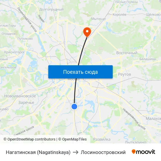 Нагатинская (Nagatinskaya) to Лосиноостровский map