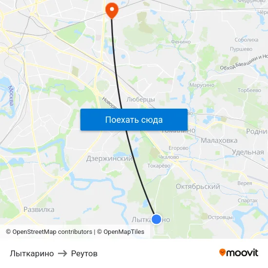 Лыткарино to Реутов map