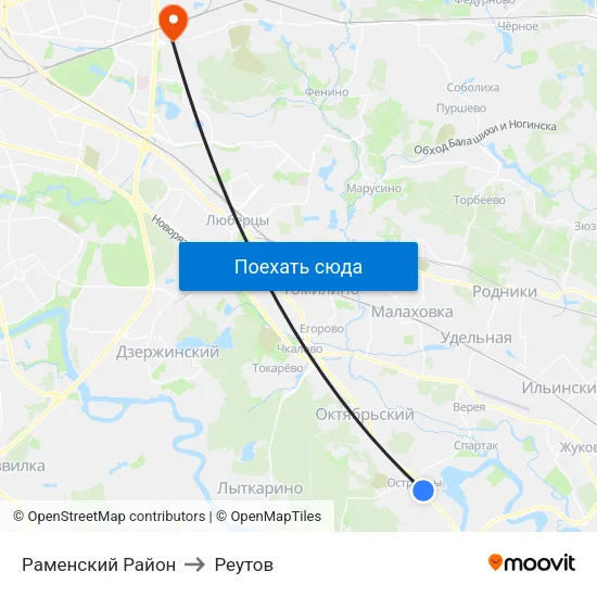 Раменский Район to Реутов map
