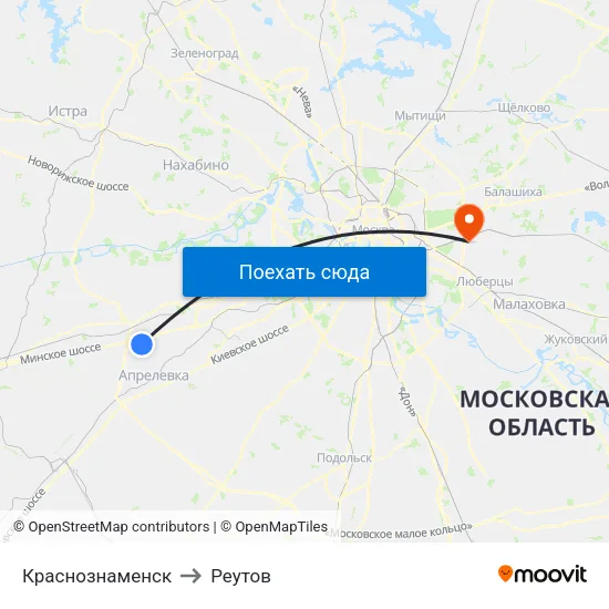 Краснознаменск to Реутов map