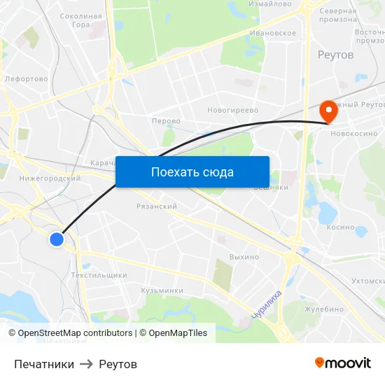 Печатники to Реутов map