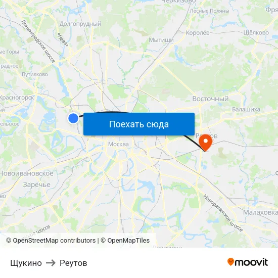 Щукино to Реутов map