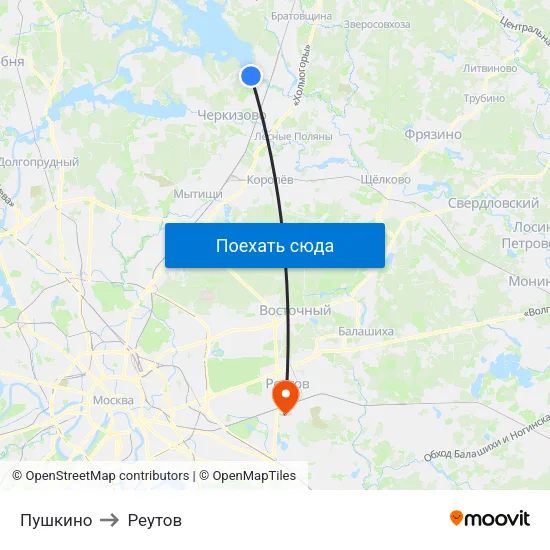 Пушкино to Реутов map