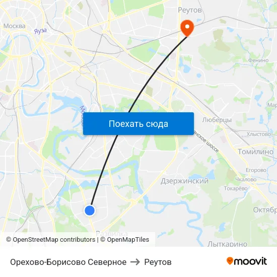 Орехово-Борисово Северное to Реутов map