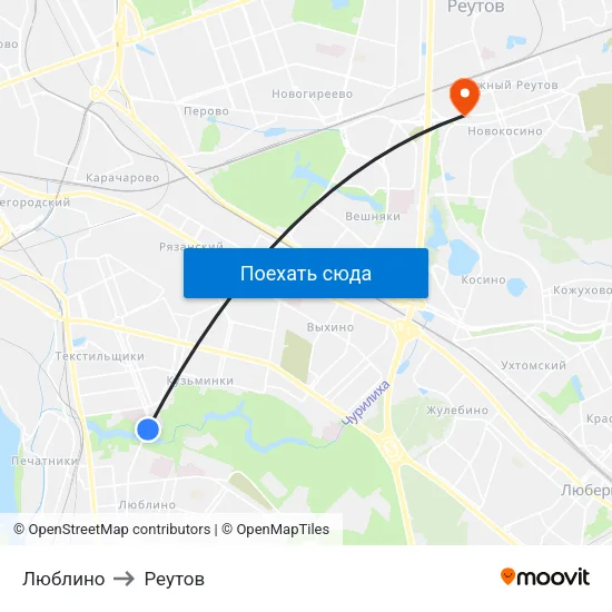 Люблино to Реутов map