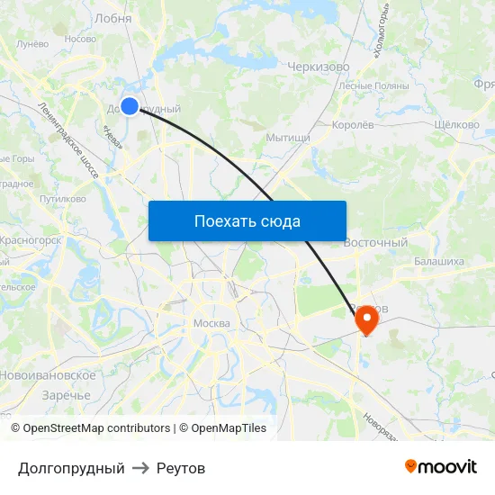 Долгопрудный to Реутов map