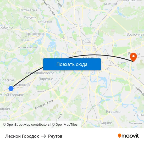 Лесной Городок to Реутов map