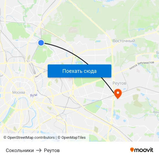 Сокольники to Реутов map