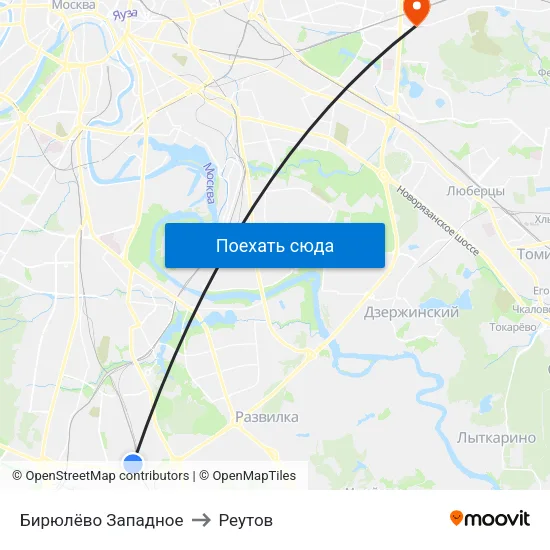Бирюлёво Западное to Реутов map