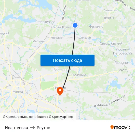 Ивантеевка to Реутов map