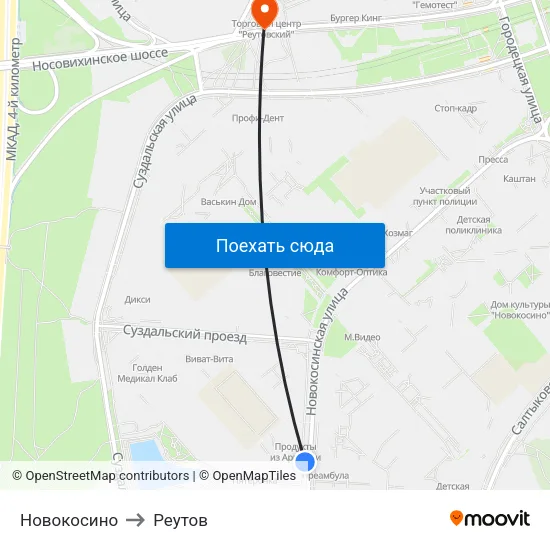 Новокосино to Реутов map