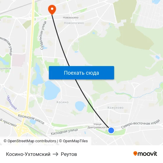 Косино-Ухтомский to Реутов map