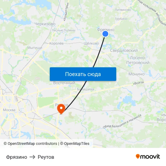 Фрязино to Реутов map
