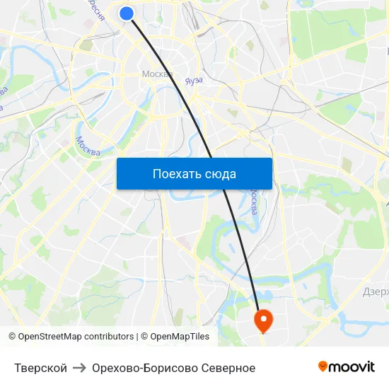 Тверской to Орехово-Борисово Северное map