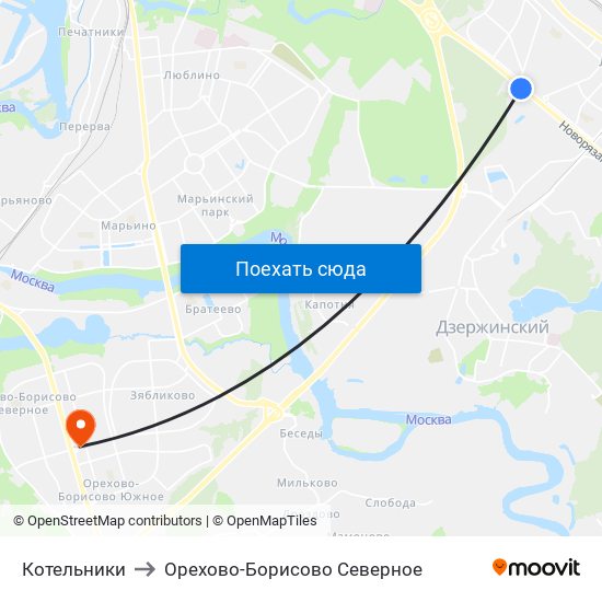 Котельники to Орехово-Борисово Северное map