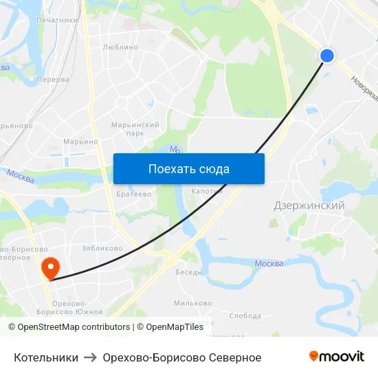 Котельники to Орехово-Борисово Северное map