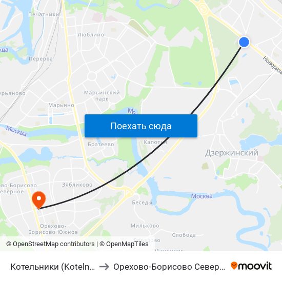 Котельники (Kotelniki) to Орехово-Борисово Северное map