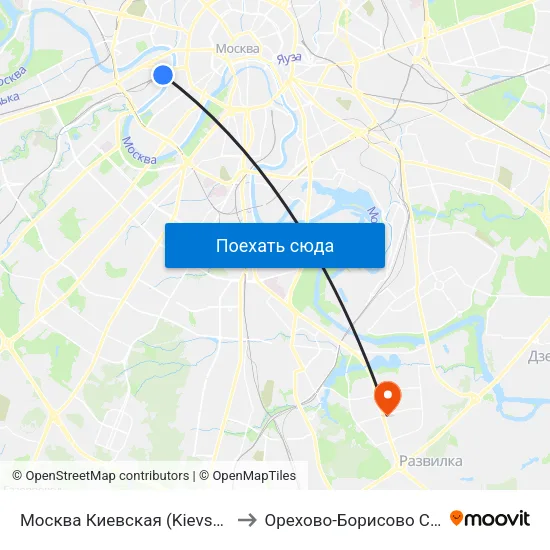 Москва Киевская (Kievsky Station) to Орехово-Борисово Северное map