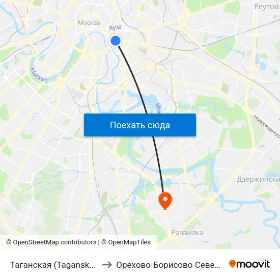 Таганская (Taganskaya) to Орехово-Борисово Северное map