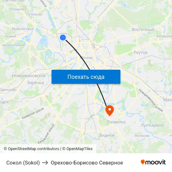 Сокол (Sokol) to Орехово-Борисово Северное map