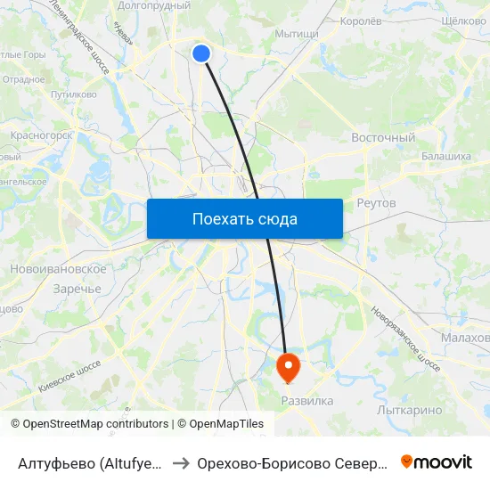 Алтуфьево (Altufyevo) to Орехово-Борисово Северное map