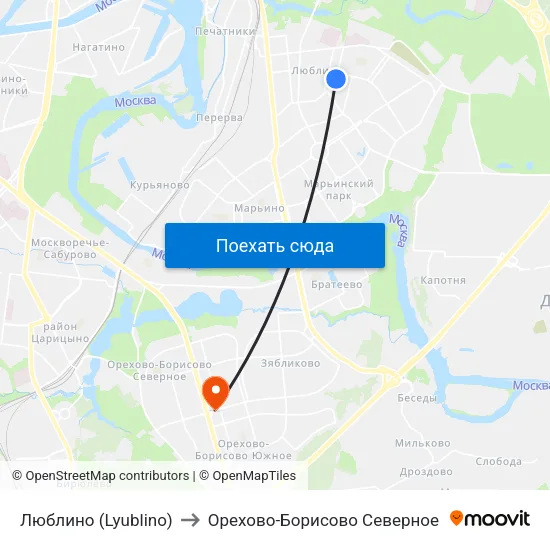 Люблино (Lyublino) to Орехово-Борисово Северное map