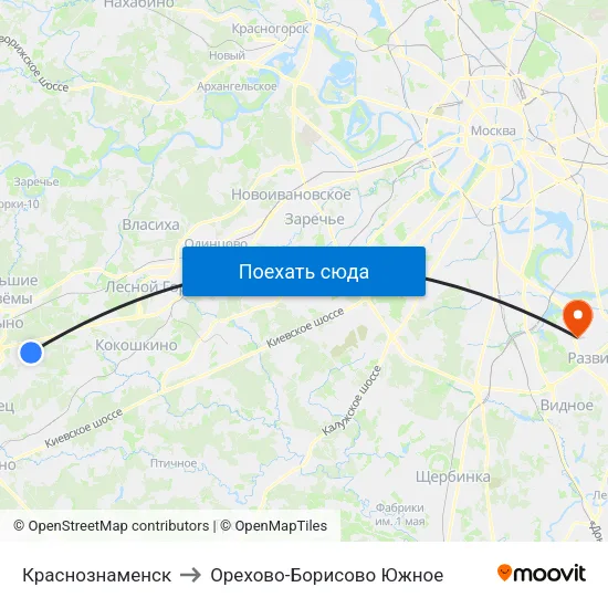 Краснознаменск to Орехово-Борисово Южное map